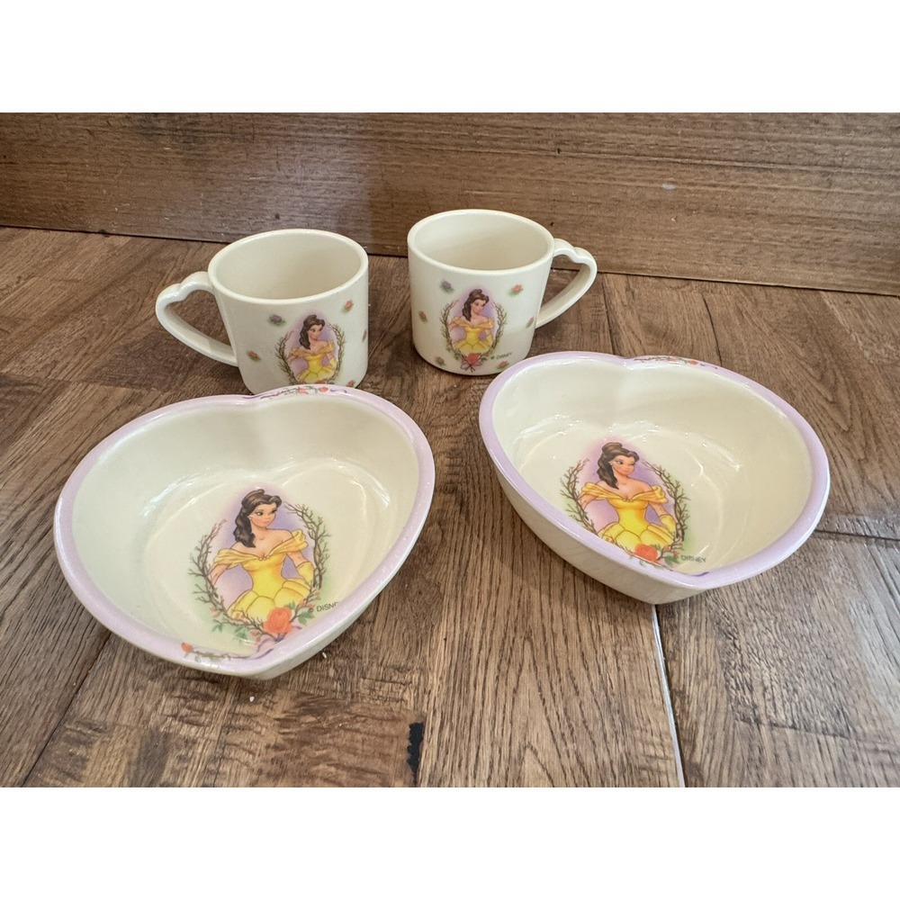 Vintage Selandia Beauty Beast Disney Melamine Bowls Mugs & Belle 2 Heart 2 Cups
